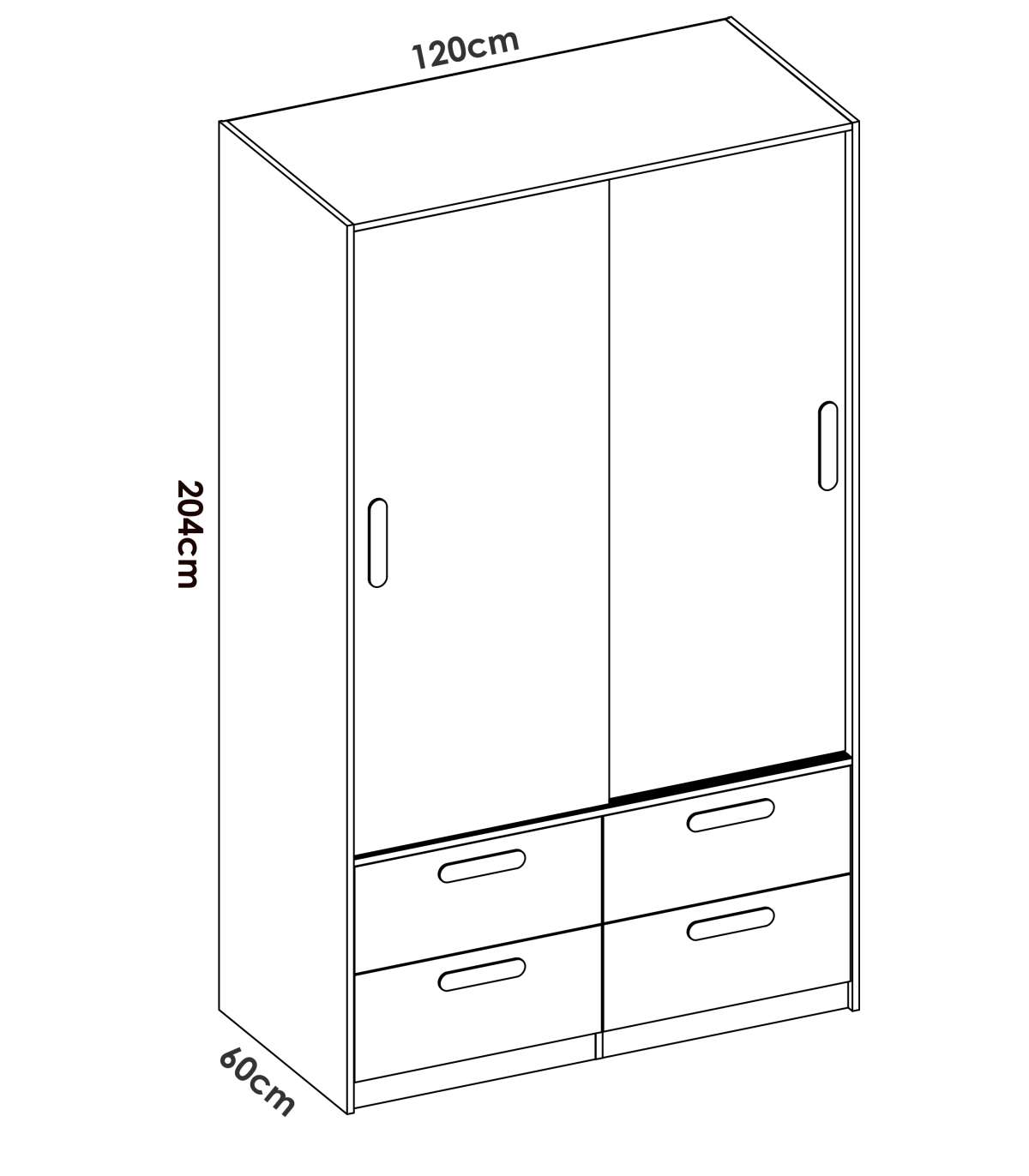 Armario Puertas Correderas Celia Acabado Blanco/natural, 204 Cm(alto)120 Cm(ancho)65 Cm(la_4