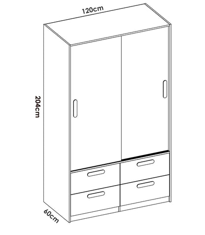 Armario Puertas Correderas Celia Acabado Blanco/natural, 204 Cm(alto)120 Cm(ancho)65 Cm(la_4