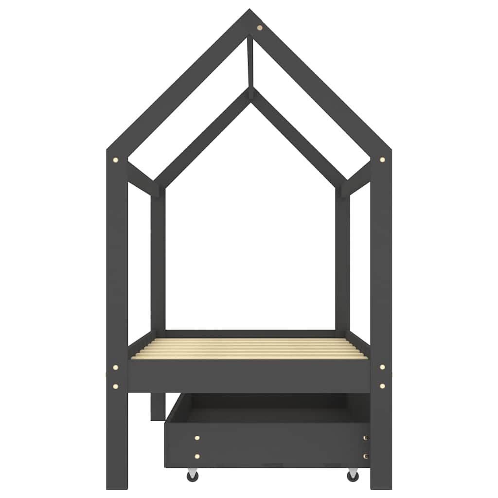 Vidaxl Estructura De Cama Infantil Y Cajón Madera Pino Gris 80x160cm_3