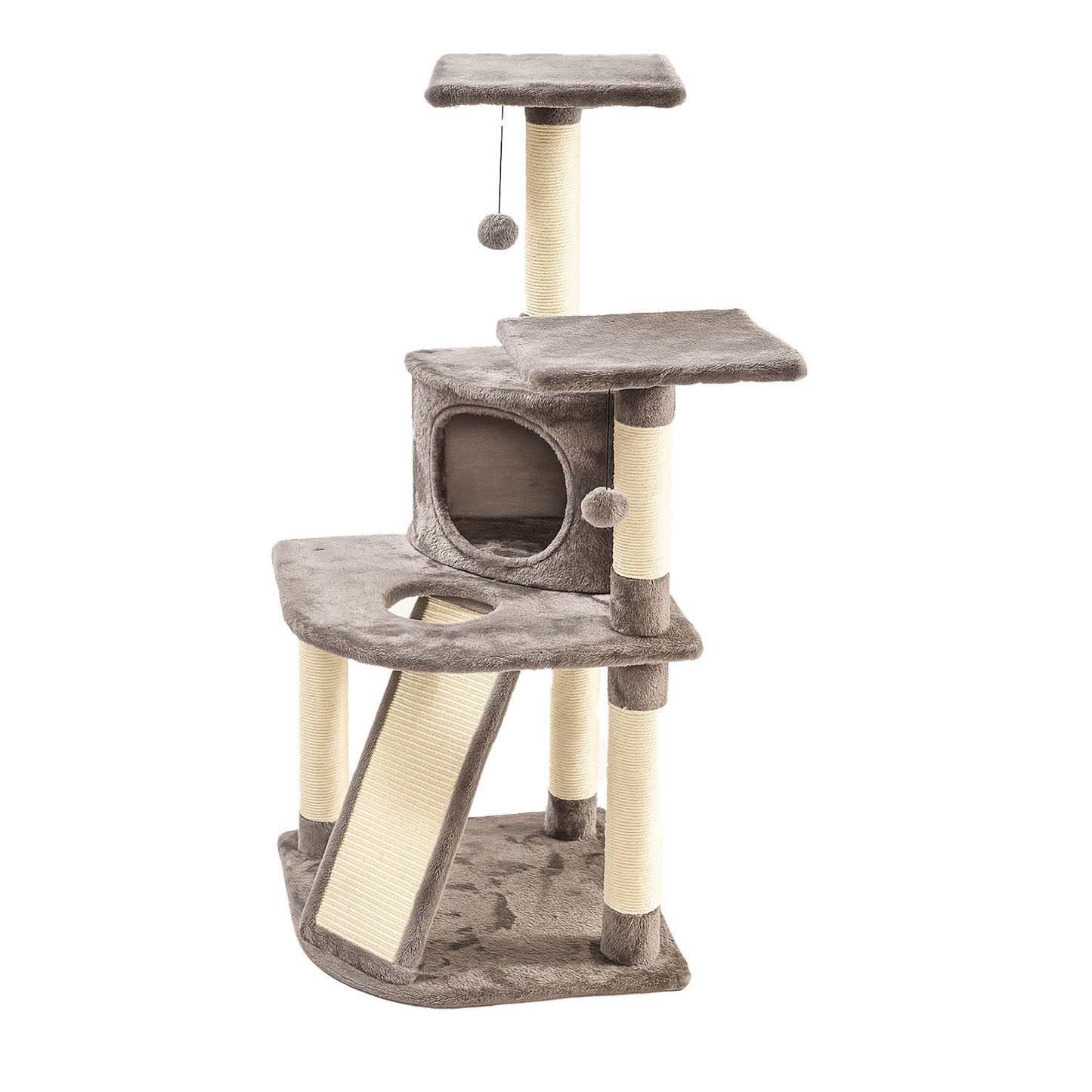 Torre Rascador Esquinero Para Gatos En 3 Niveles Gris 49x49x111cm Wuapu Modelo Prades_1