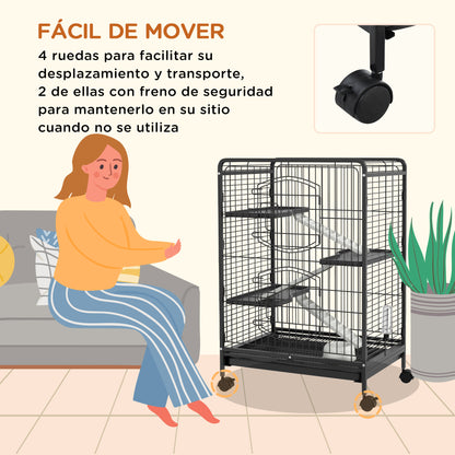 Pawhut Jaula Para Roedores Con Ruedas 61,5x44x95 Cm Comedero Bandeja Extraíble_4