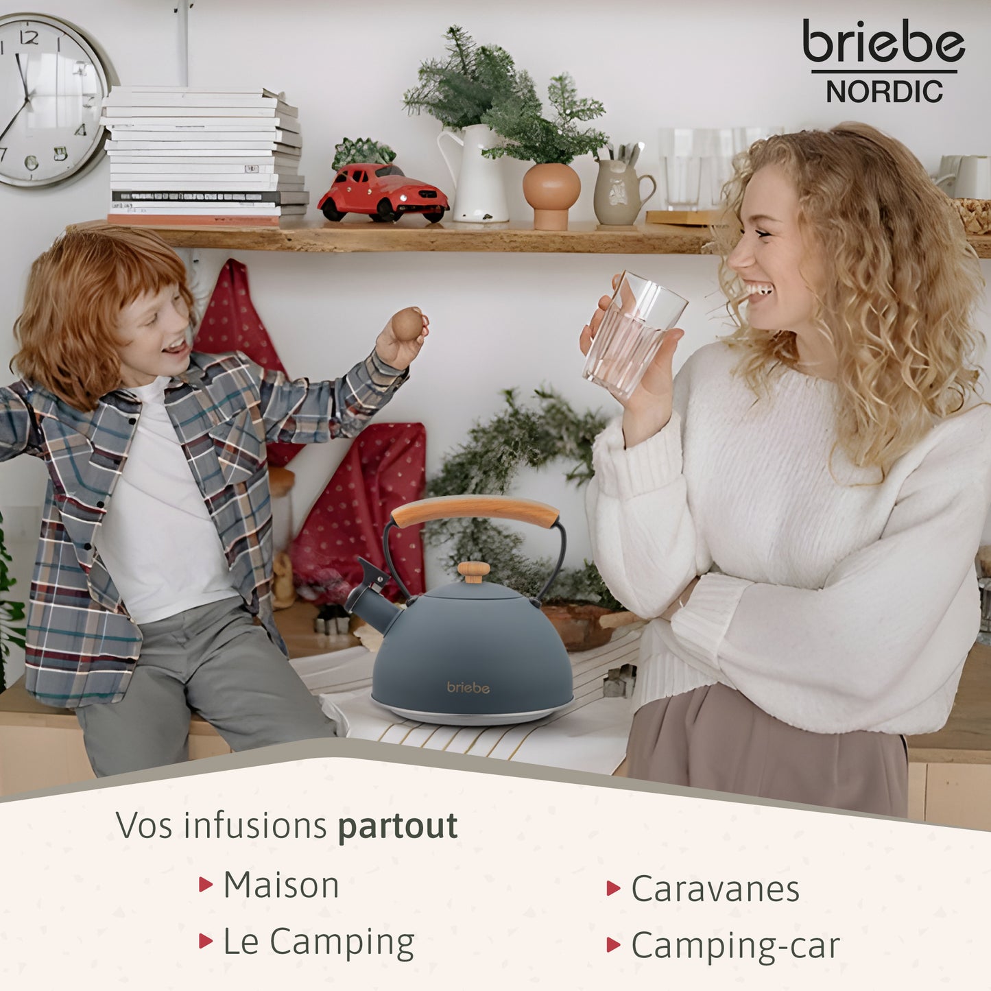 Briebe Tetera Con Silbato, Hervidor De Agua 2,3l, Inducción, Acero Inox, Vintage, Mango Madera, Nordic, Gris_4