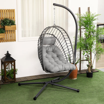 Outsunny Silla Colgante De Ratán Con Cojín Reposacabezas Gris Oscuro_1