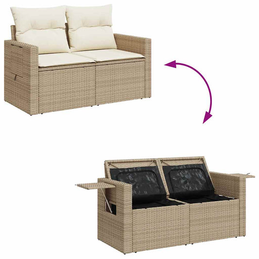 Set Sofás De Jardín 7 Piezas Y Cojines Ratán Sintético Beige / Vetonek_0