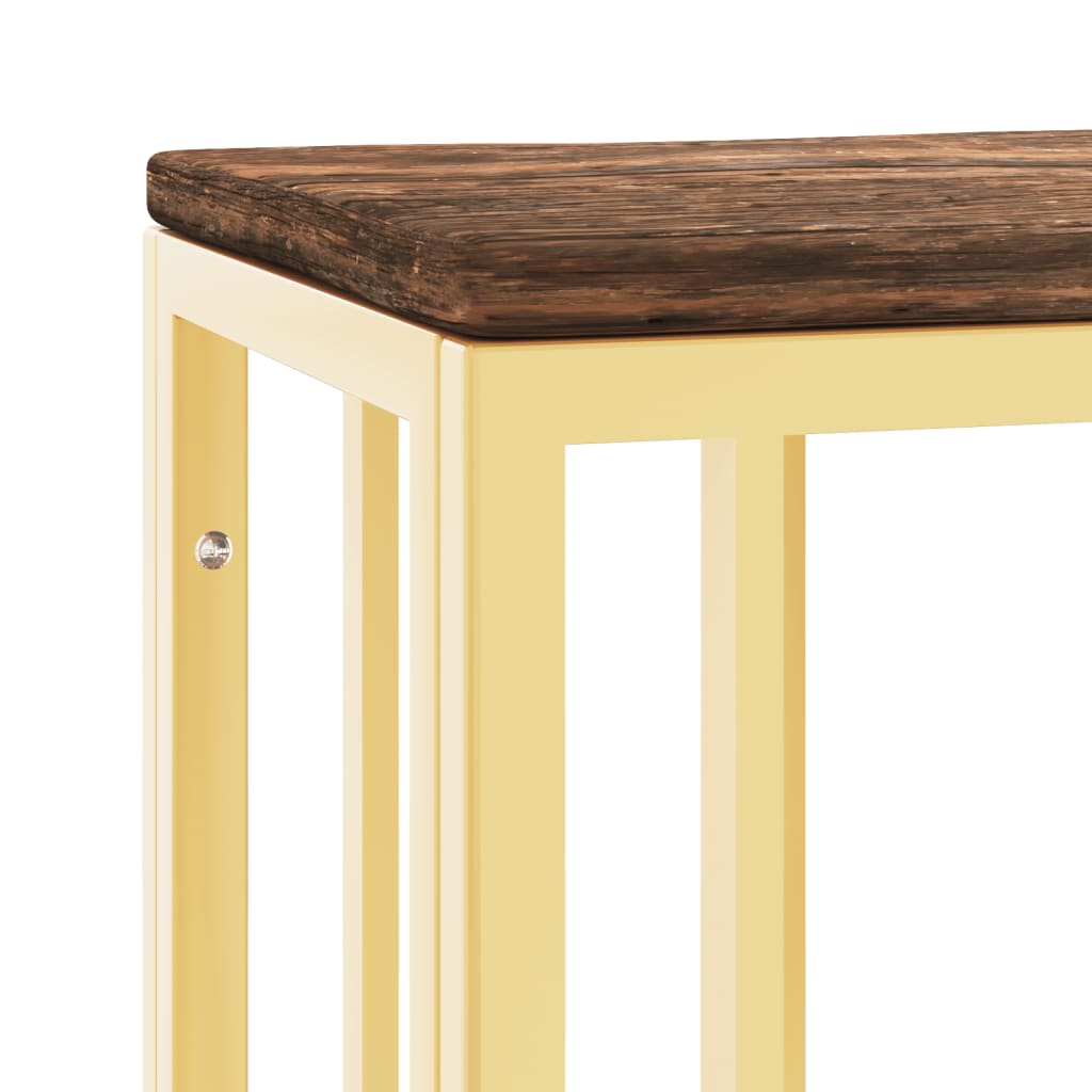 Mesa Consola Acero Inoxidable Y Madera Maciza Reciclada Dorada_3