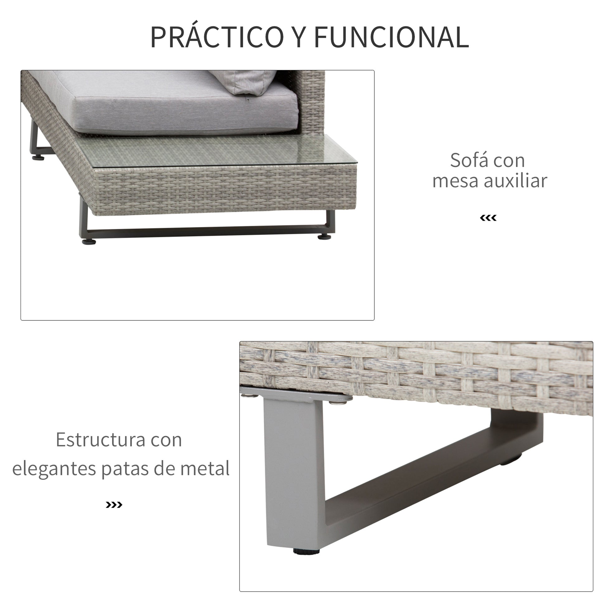 Outsunny Conjunto De Muebles Set De Sofás Ratán 3 Piezas Cojines Extraíbles_5