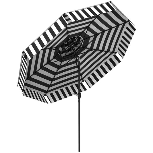 Outsunny Sombrilla Terraza Exterior Ø263 Cm Con Ángulo Ajustable Negro Y Blanco_0