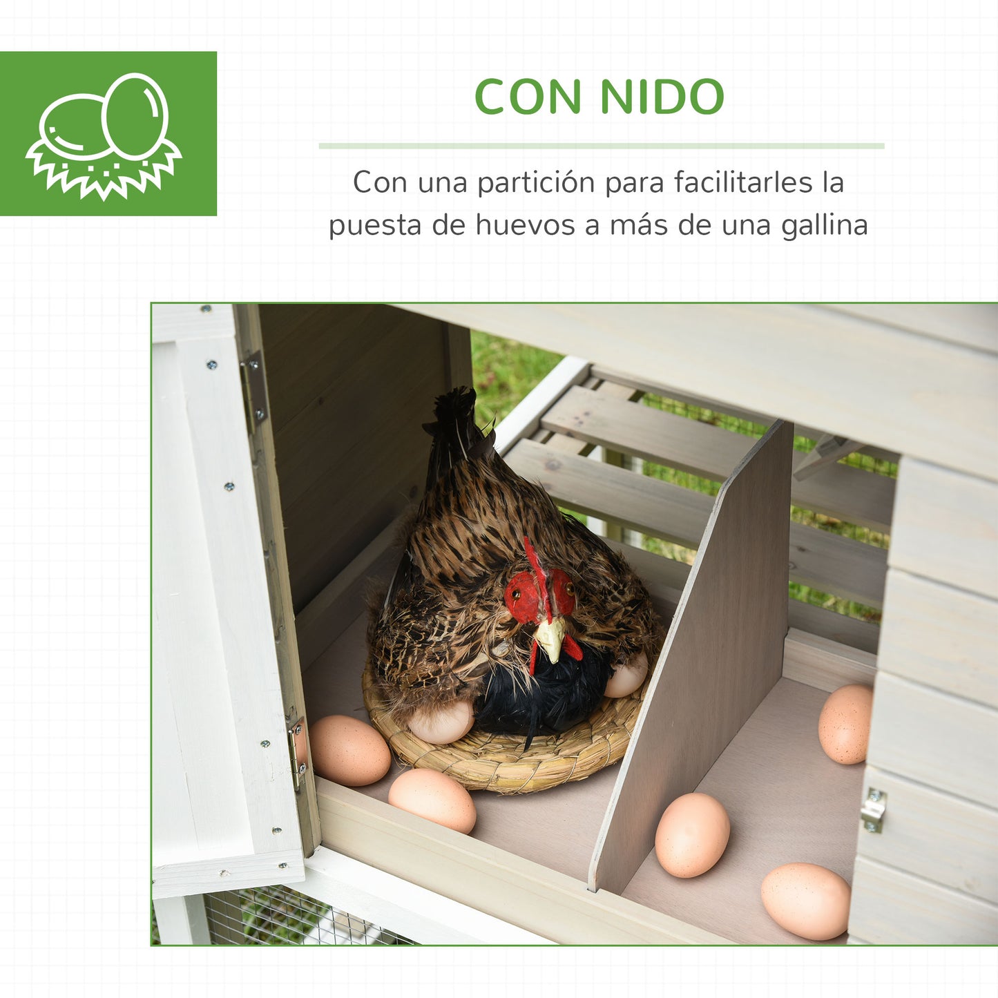 Pawhut Gallinero De Madera Exterior Con Caseta De 2 Niveles Zona Abierta Nido Y_5