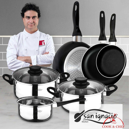 San Ignacio - Top Kitchen Menaje: Pack De 3 Sartenes + Batería De Cocina 5 Piezas_0
