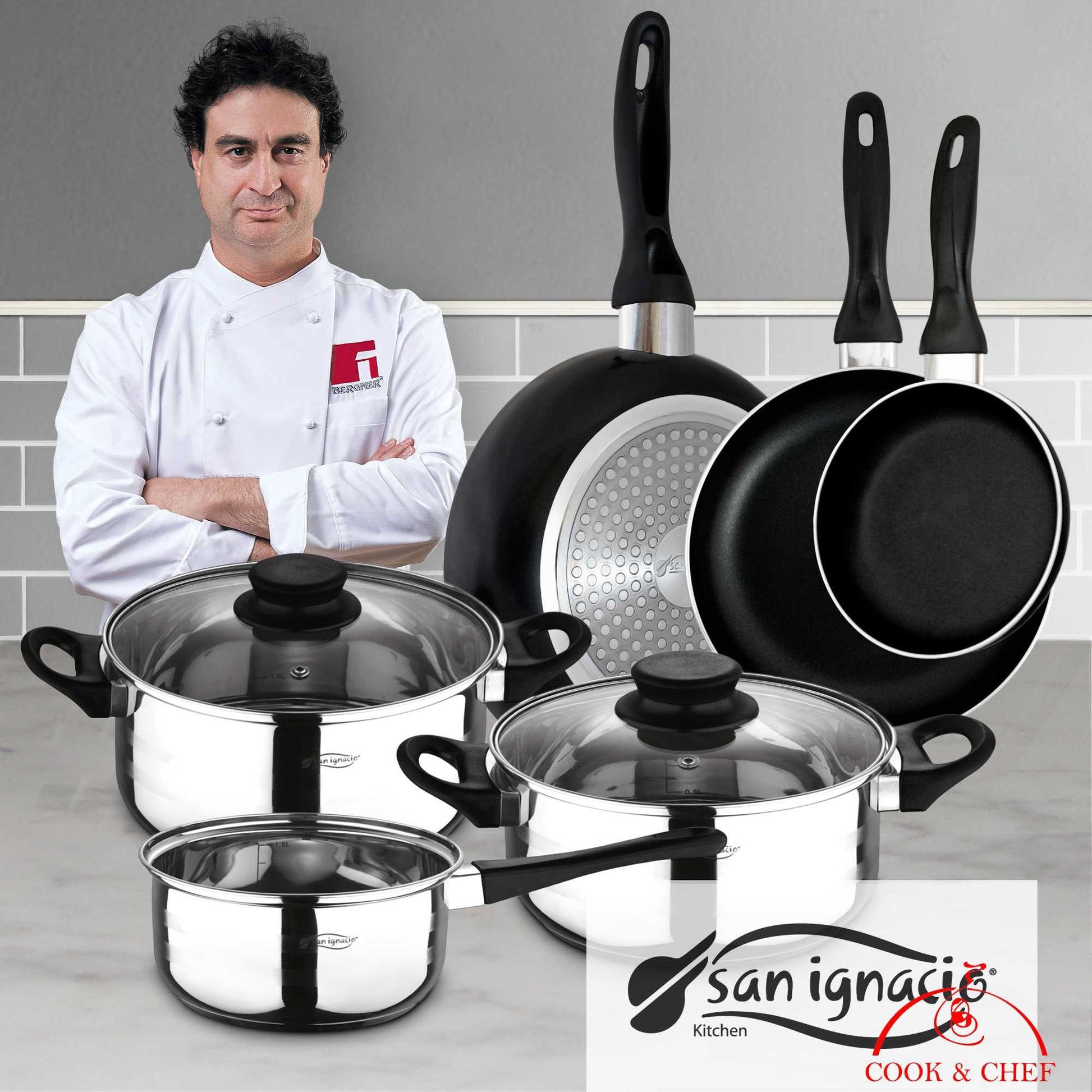 San Ignacio - Top Kitchen Menaje: Pack De 3 Sartenes + Batería De Cocina 5 Piezas