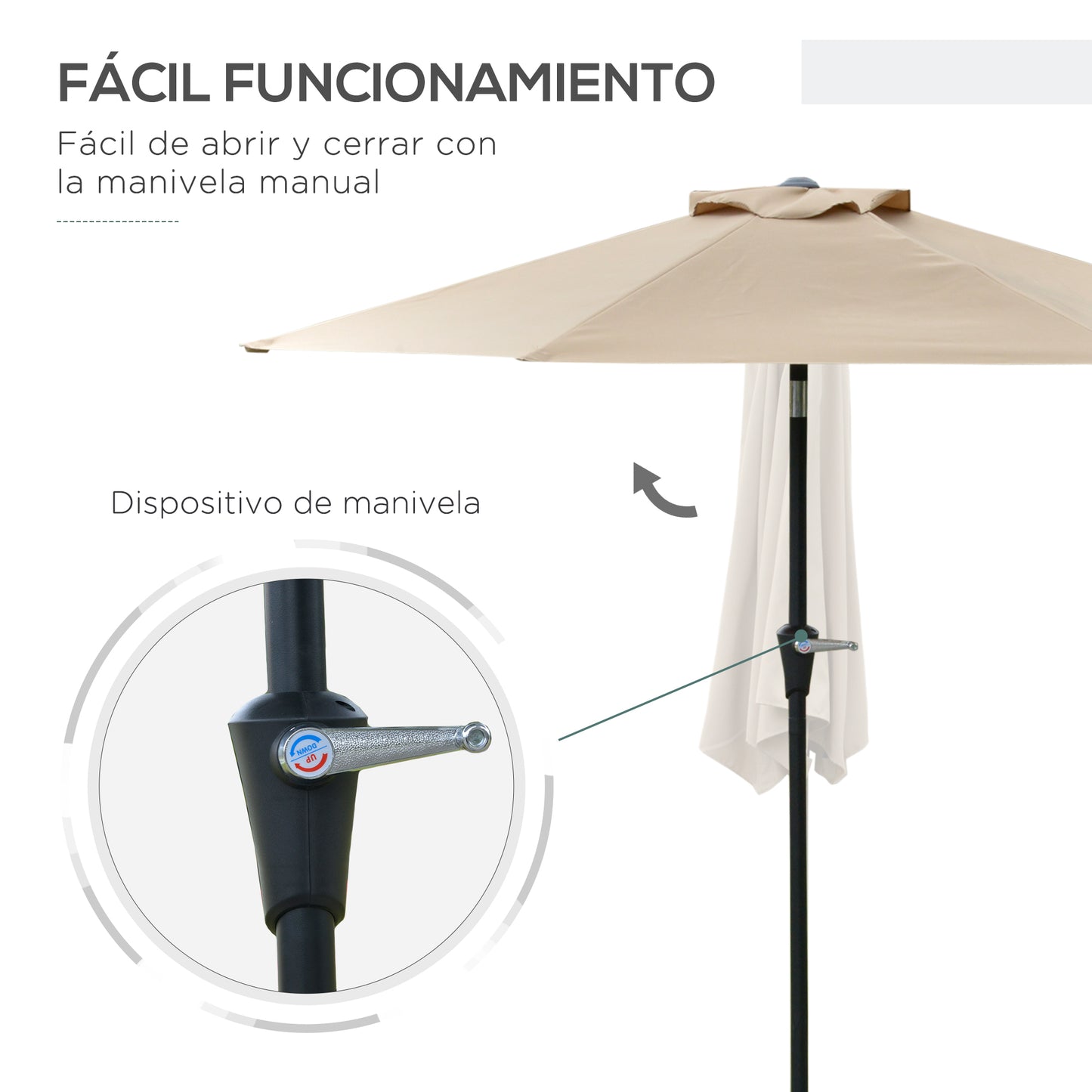 Outsunny Sombrilla De Jardín Ø230x216 Cm Con Techo Basculante Impermeable Caqui_3