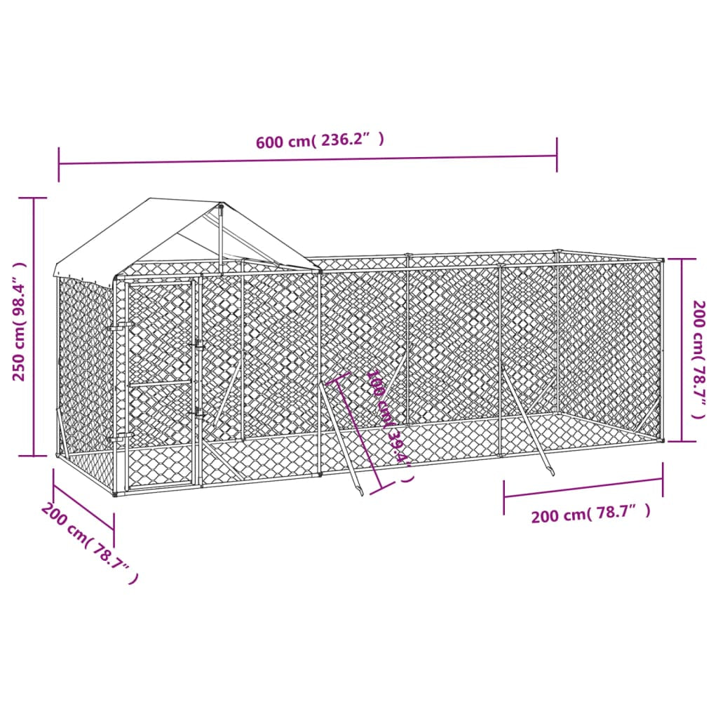 Vidaxl Perrera De Exterior Con Techo Acero Galvanizado Plata 6x2x2,5 M_3