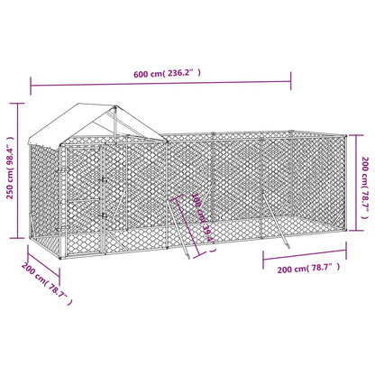 Vidaxl Perrera De Exterior Con Techo Acero Galvanizado Plata 6x2x2,5 M_3