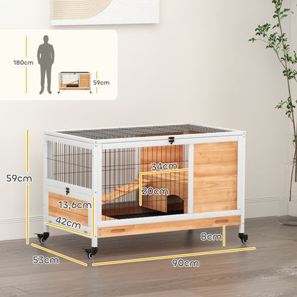 Pawhut Jaula Para Conejos De Madera 90x53x59cm Techo Abrible Rampa Bandeja_2