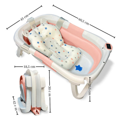 Bathby Bañera Bebé Plegable Con Termómetro, Cojín Antideslizante, Patas Antideslizantes (rosa Oasis)