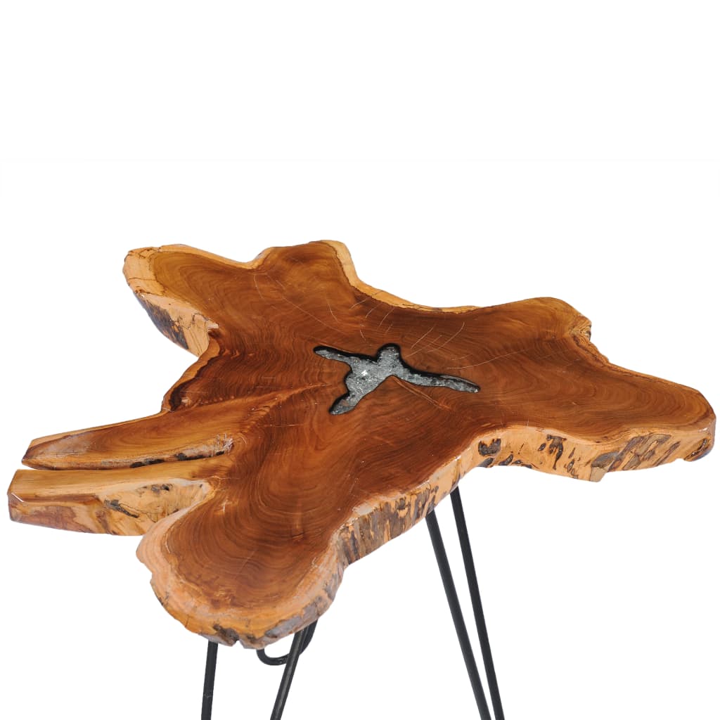 Mesa De Centro De Madera Maciza De Teca Y Polirresina 70x45 Cm_1