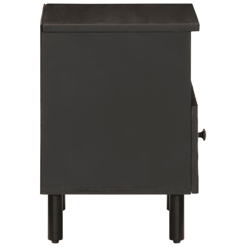 Mesita De Noche De Madera Maciza De Mango Negra 40x33x46 Cm_2