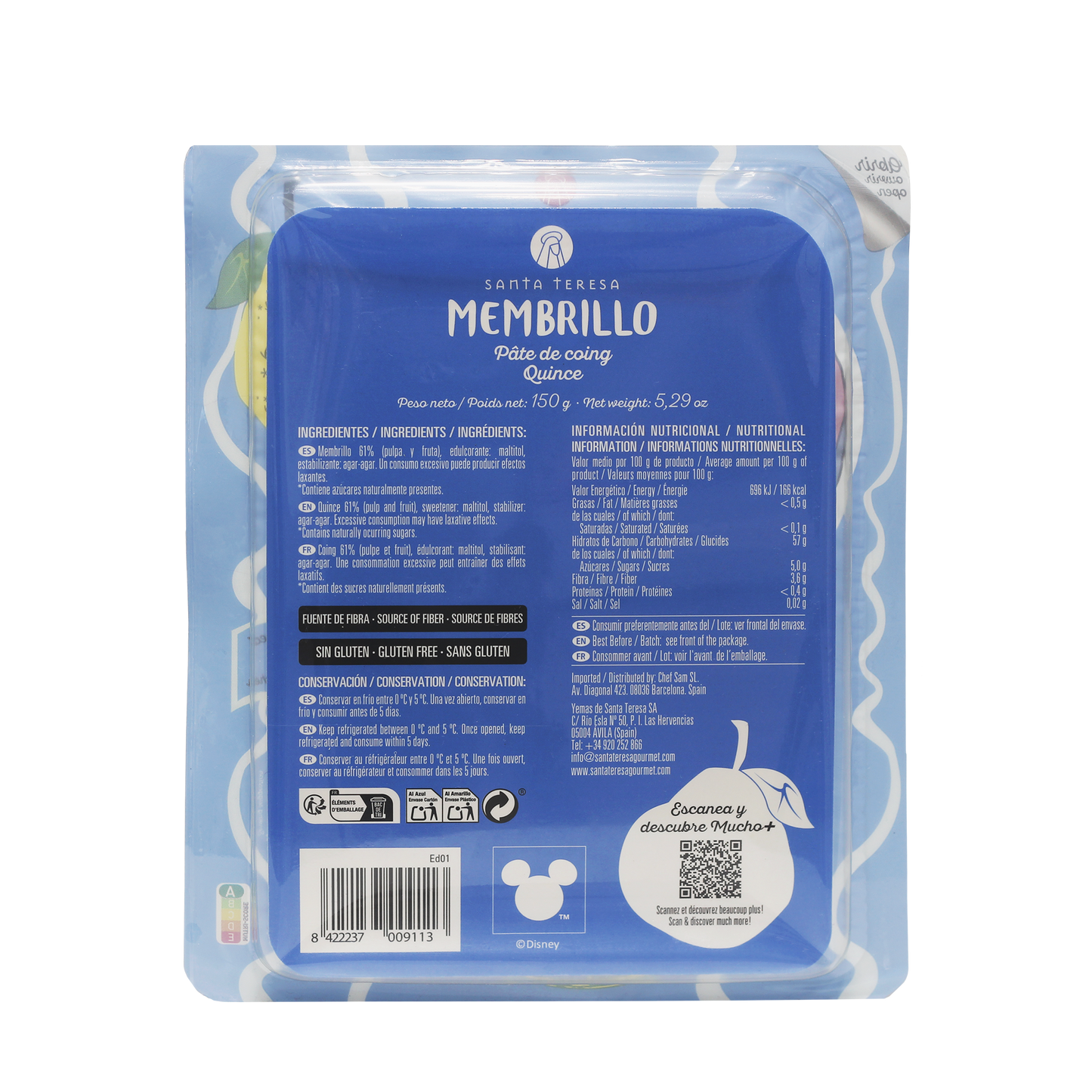 Santa Teresa - Membrillo En Lonchas Sin Azúcar Disney. 100% Natural. Sin Gluten. 150g