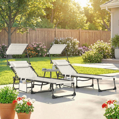 Outsunny Set De 2 Tumbonas Plegables Reclinables Con Parasol Y Bolsillo Lateral_1