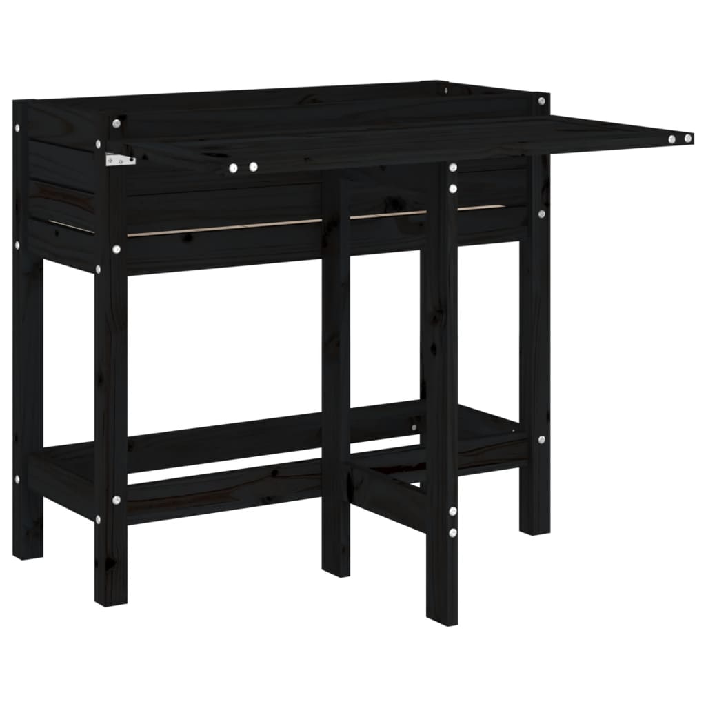 Jardinera Con Tapa Plegable Madera Maciza De Pino Negro_0