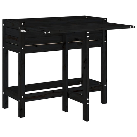 Jardinera Con Tapa Plegable Madera Maciza De Pino Negro_0