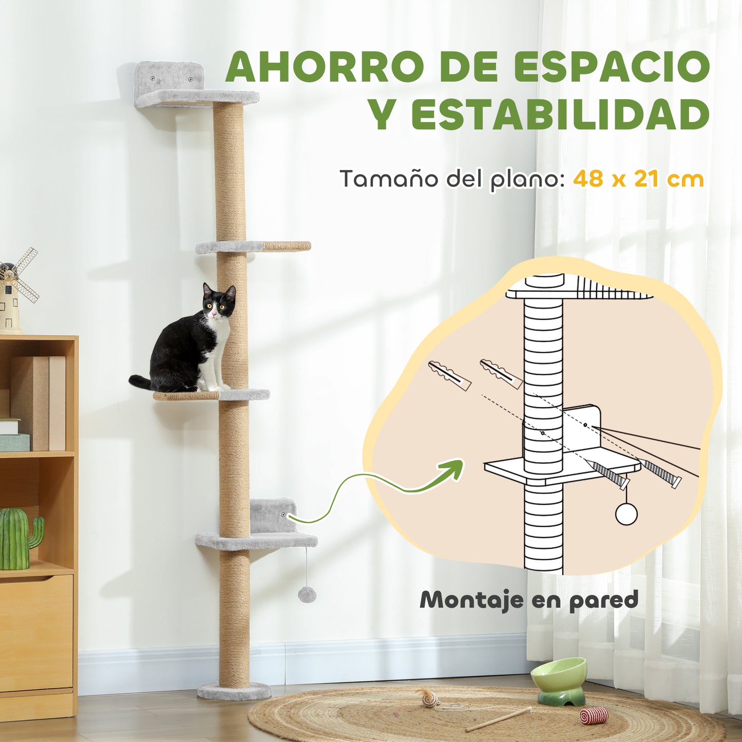 Pawhut Árbol Para Gatos De Pared De 5 Niveles_4