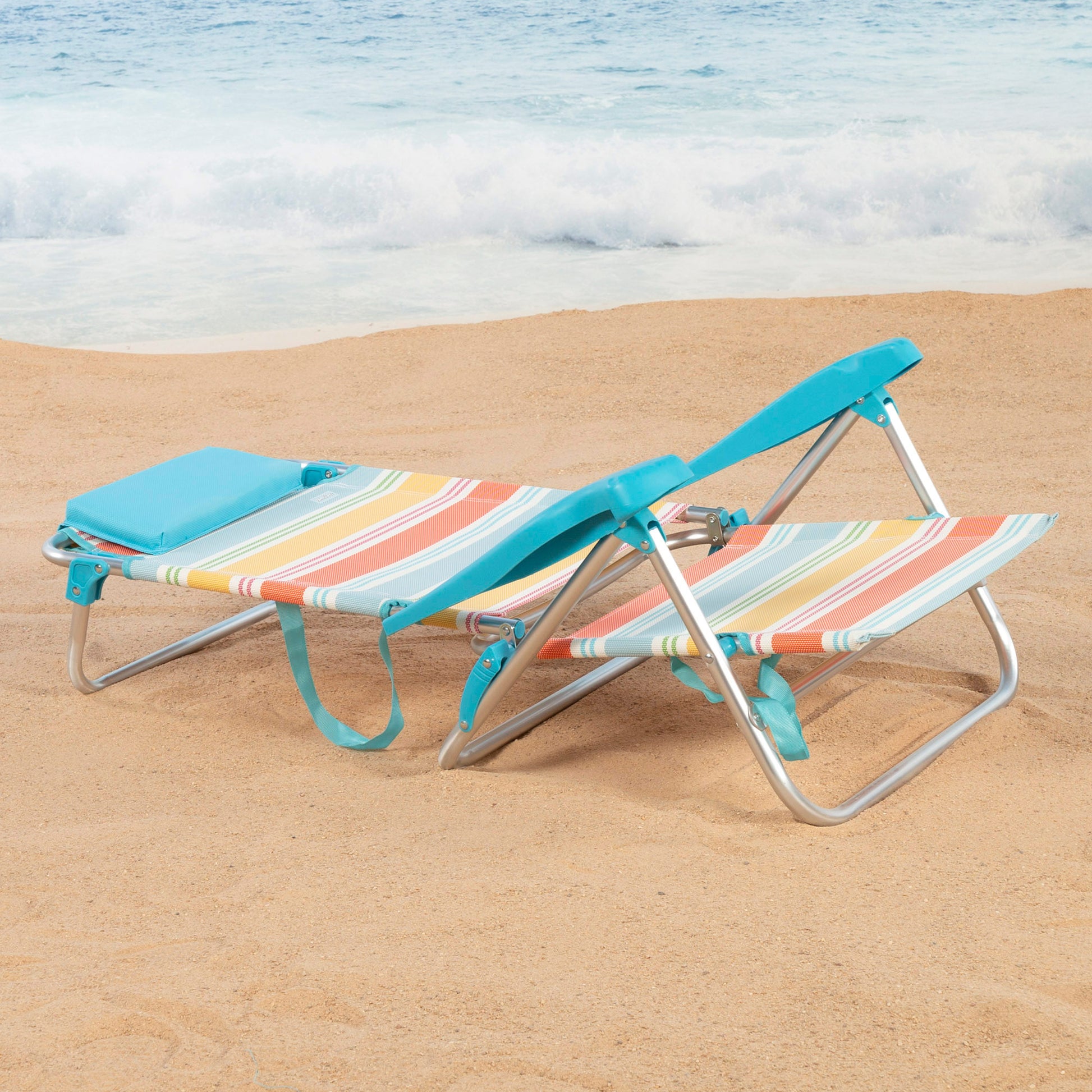 Aktive Pack 2 Sillas Plegables Playa 48x60x90 Cm Rayas Multicolor 7 Posiciones Con Cojín_2