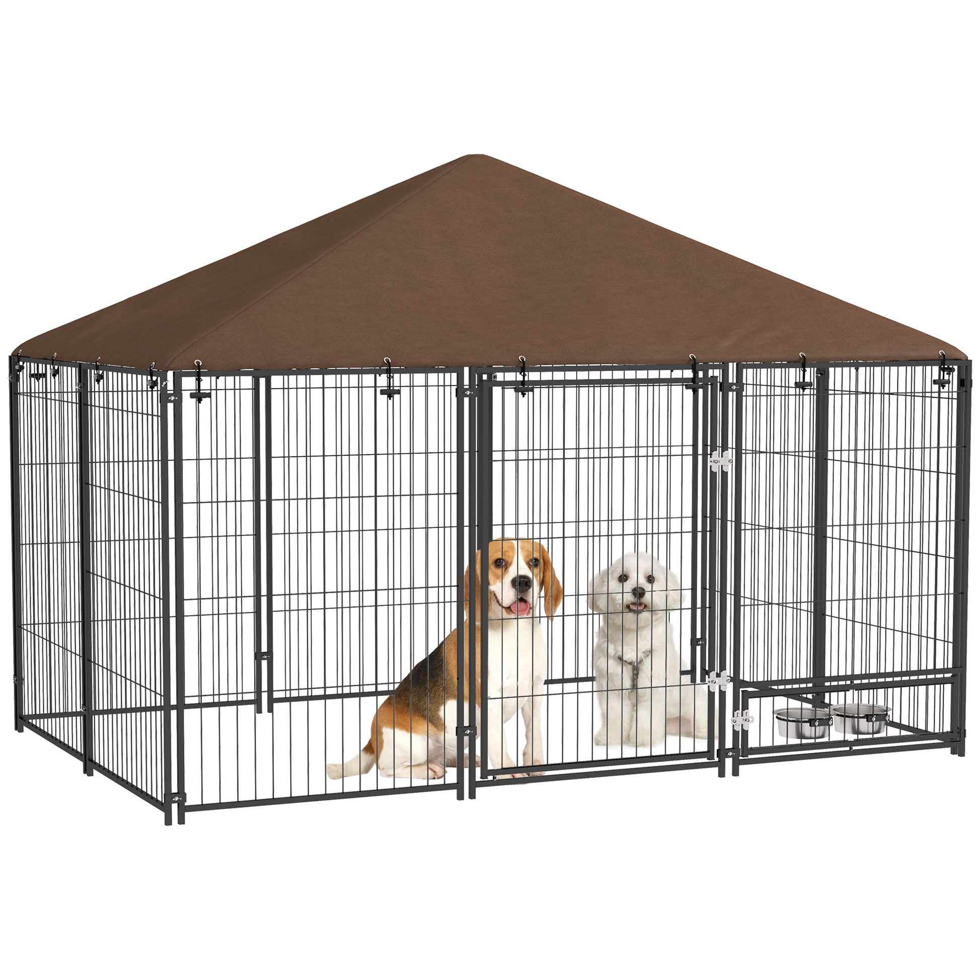 Pawhut Perrera Con Toldo Y 2 Cuencos Para Exterior 211x141x151 Cm Negro_0