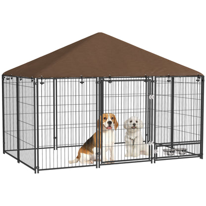 Pawhut Perrera Con Toldo Y 2 Cuencos Para Exterior 211x141x151 Cm Negro_0