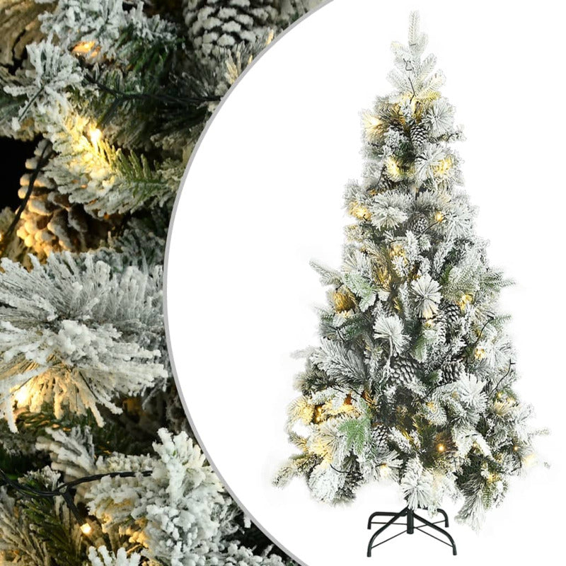 Vidaxl Árbol De Navidad Con Nieve, Luces Led Y Piñas Pvc Y Pe 225 Cm_0