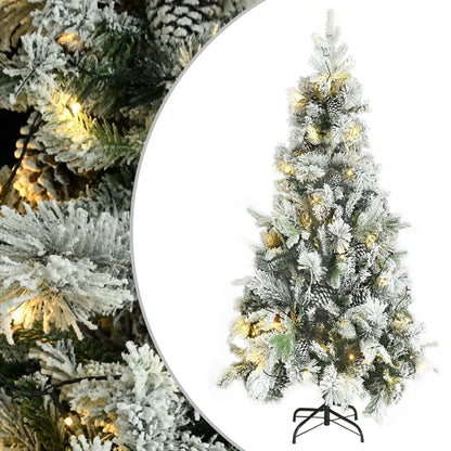 Vidaxl Árbol De Navidad Con Nieve, Luces Led Y Piñas Pvc Y Pe 225 Cm_0
