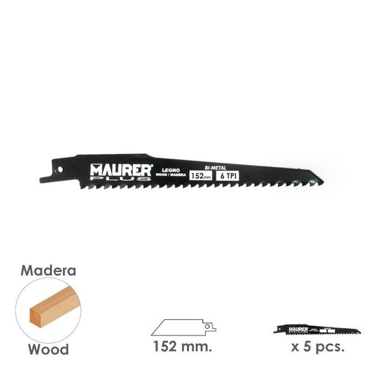 Hoja Para Sierra Sable Madera 152 Mm. - 6 Tpi Tipo Bosch (5 Piezas)_0