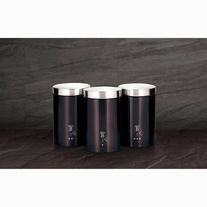 Set 3 Botes Cocina Almacenaje Acero Inoxidable, Diseño Moderno, Ø11x17,8cm Especias, Té ,café Berlinger Haus Carbon Pro, Gris Oscuro