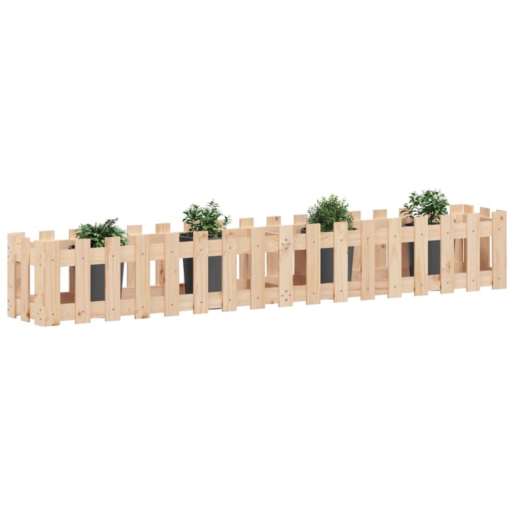 Arriate Elevado Jardín Con Valla Madera Maciza Pino 200x30x30cm_2