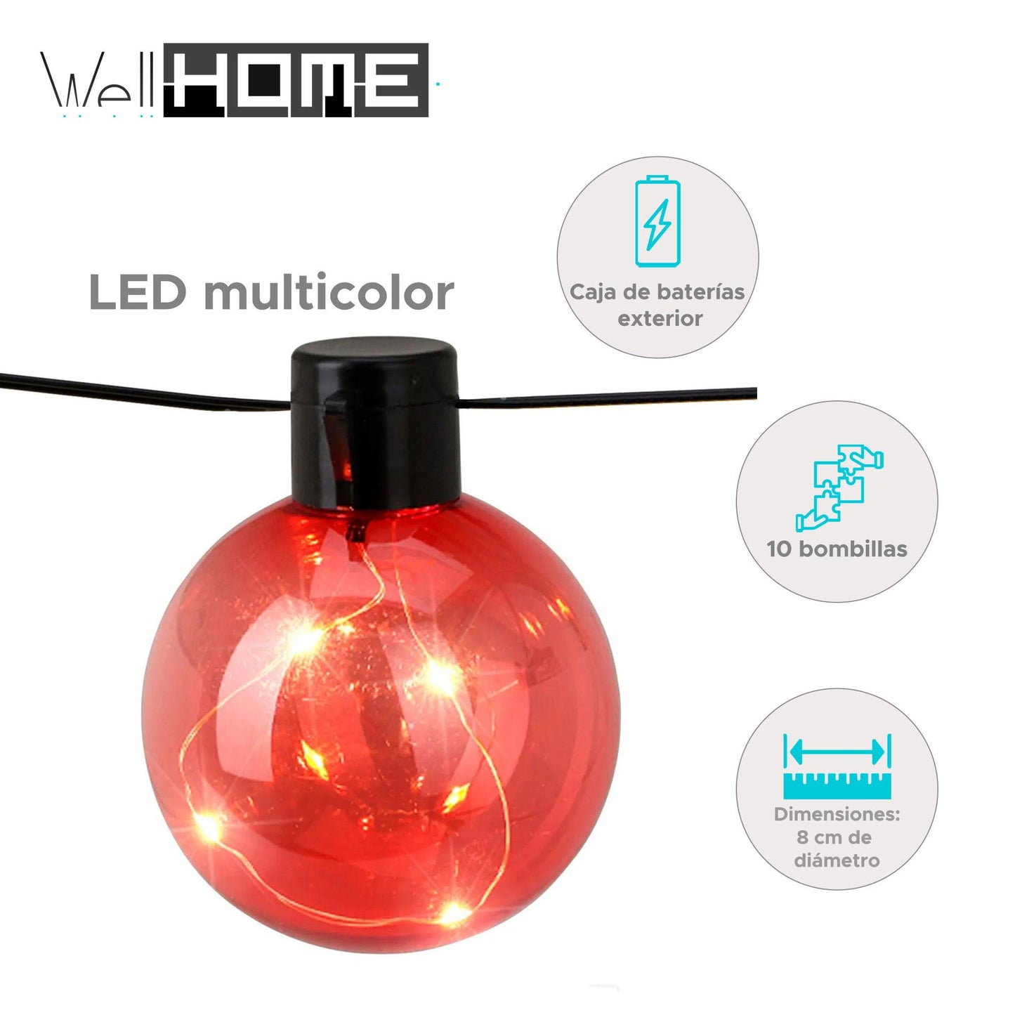 Well Home Cadena De Luces Led Multicolor Con Temporizador Y 10 Bombillas_1