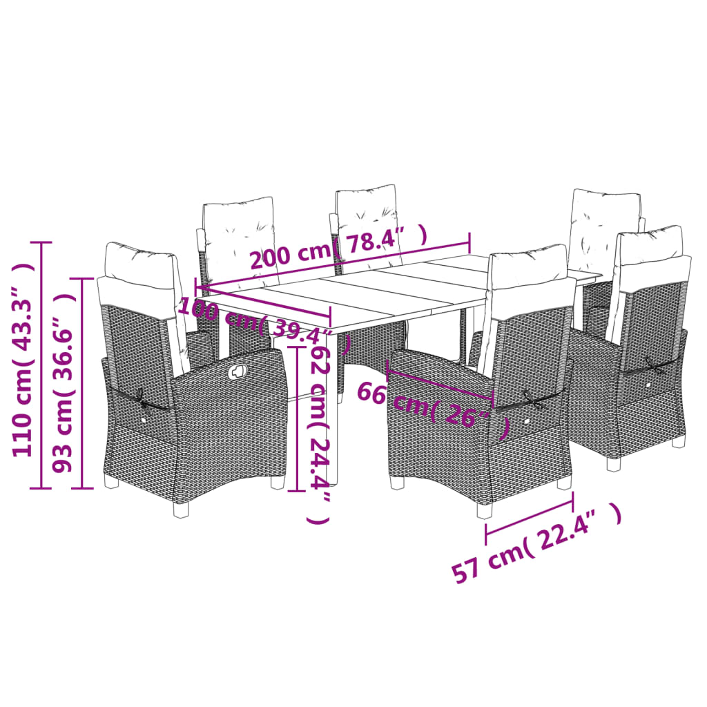 Set Comedor De Jardín 7 Pzas Con Cojines Ratán Sintético Beige / Vetonek_5