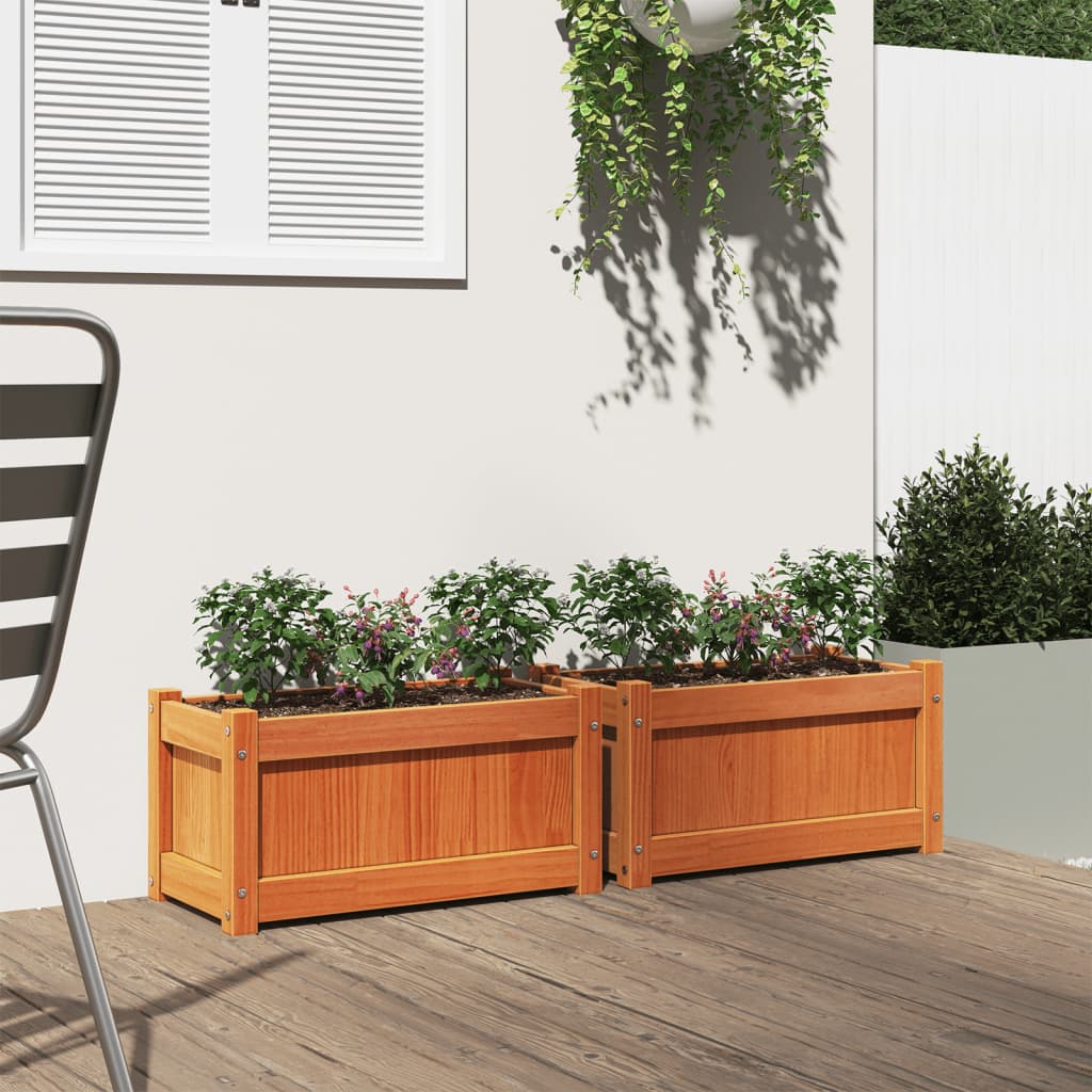 Jardineras De Exterior 2 Uds Madera Maciza De Pino Marrón Cera_2