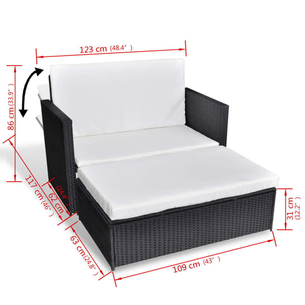 Vidaxl Set Muebles De Jardín 2 Piezas Y Cojines Ratán Sintético Negro_5