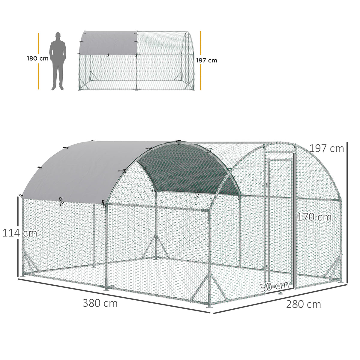 Gallinero Exterior Para 6-12 Gallinas Pawhut 2,8x3,8x1,97 M Plata_2