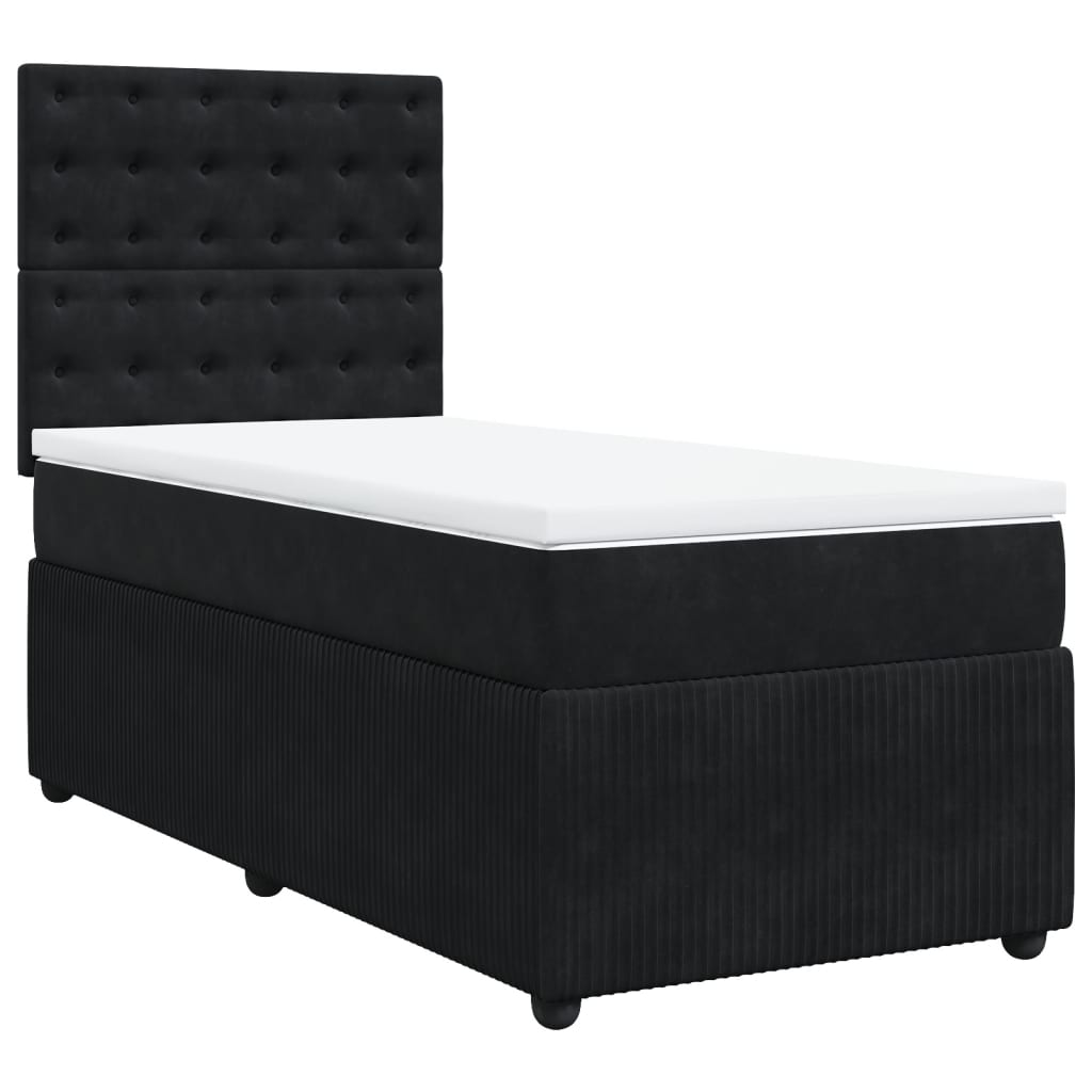 Cama Box Spring Con Colchón Terciopelo Negro 90x200 Cm / Vetonek_0