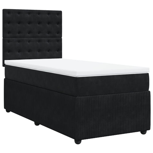 Cama Box Spring Con Colchón Terciopelo Negro 90x200 Cm / Vetonek_0
