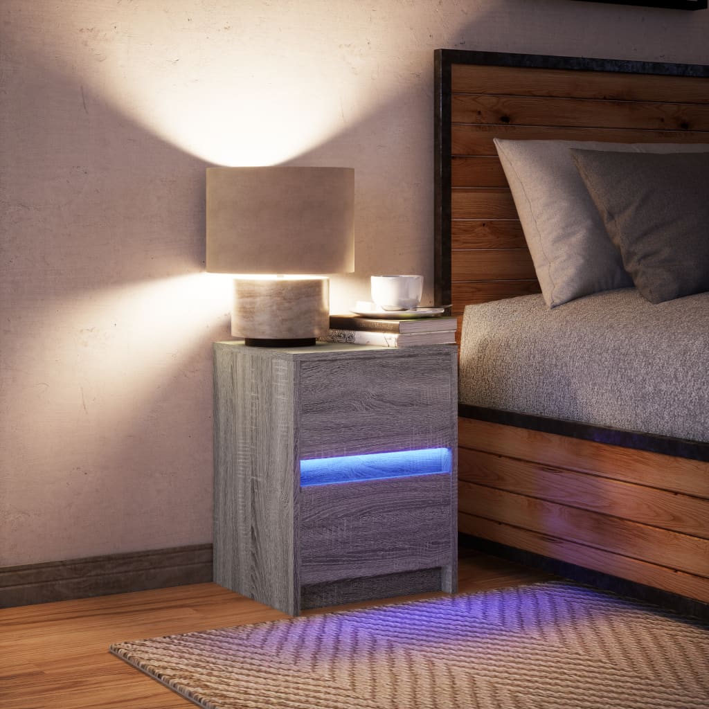 Mesita De Noche Con Luces Led Madera De Ingeniería Gris Sonoma_3