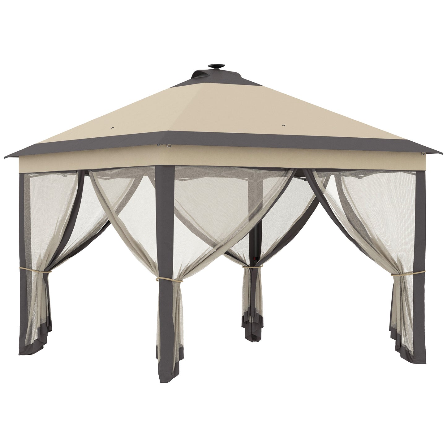 Outsunny Carpa Plegable Con Luces Led 3,3x3,3 M Cenador Con Control Remoto Beige_0