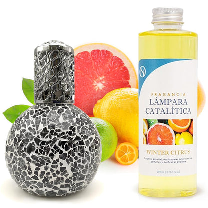 Lámpara Catalítica Mosaico Negro + Aroma Winter Citrus 200ml - Elimina Malos Olores, Impurezas Y Perfuma_0