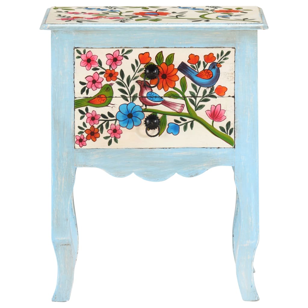 Mesita De Noche Pintada A Mano Madera Maciza Mango 40x30x50 Cm_1