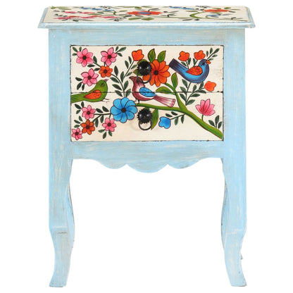 Mesita De Noche Pintada A Mano Madera Maciza Mango 40x30x50 Cm_1