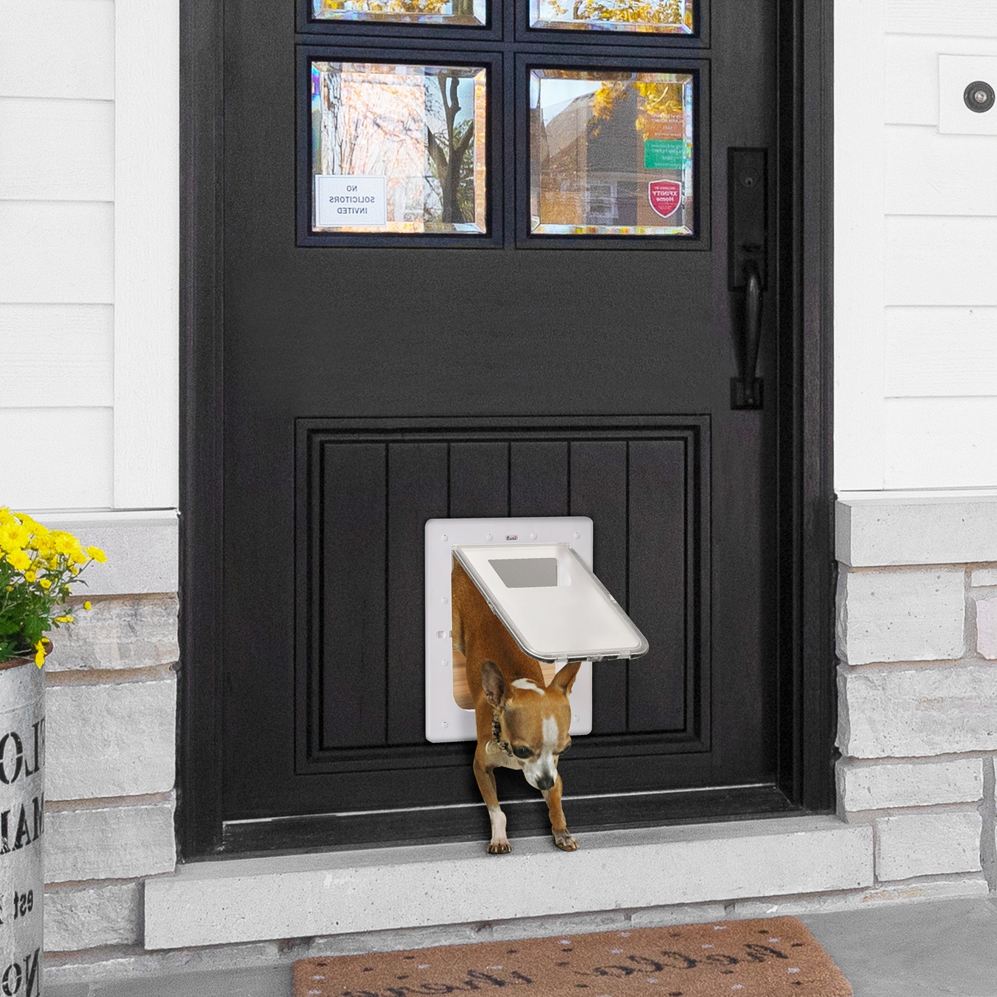 Pawhut Puerta Para Mascotas 31,5x39x5,5cm Con Cierre Magnético De 2 Vías Blanco_1