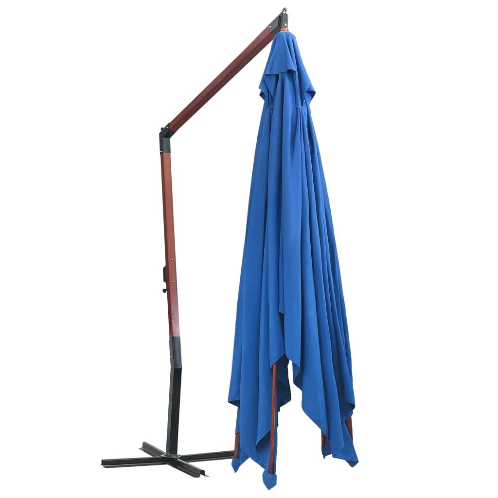 Vidaxl Sombrilla De Jardín Colgante Con Palo De Madera Azul 4x3 M_3