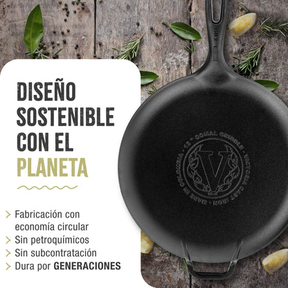 Victoria Plancha Cocina Inducción Comal Hierro Fundido Esmaltado, Pizza, Tortillas 30cm Fuego, Barbacoa, 36379, Negro_5