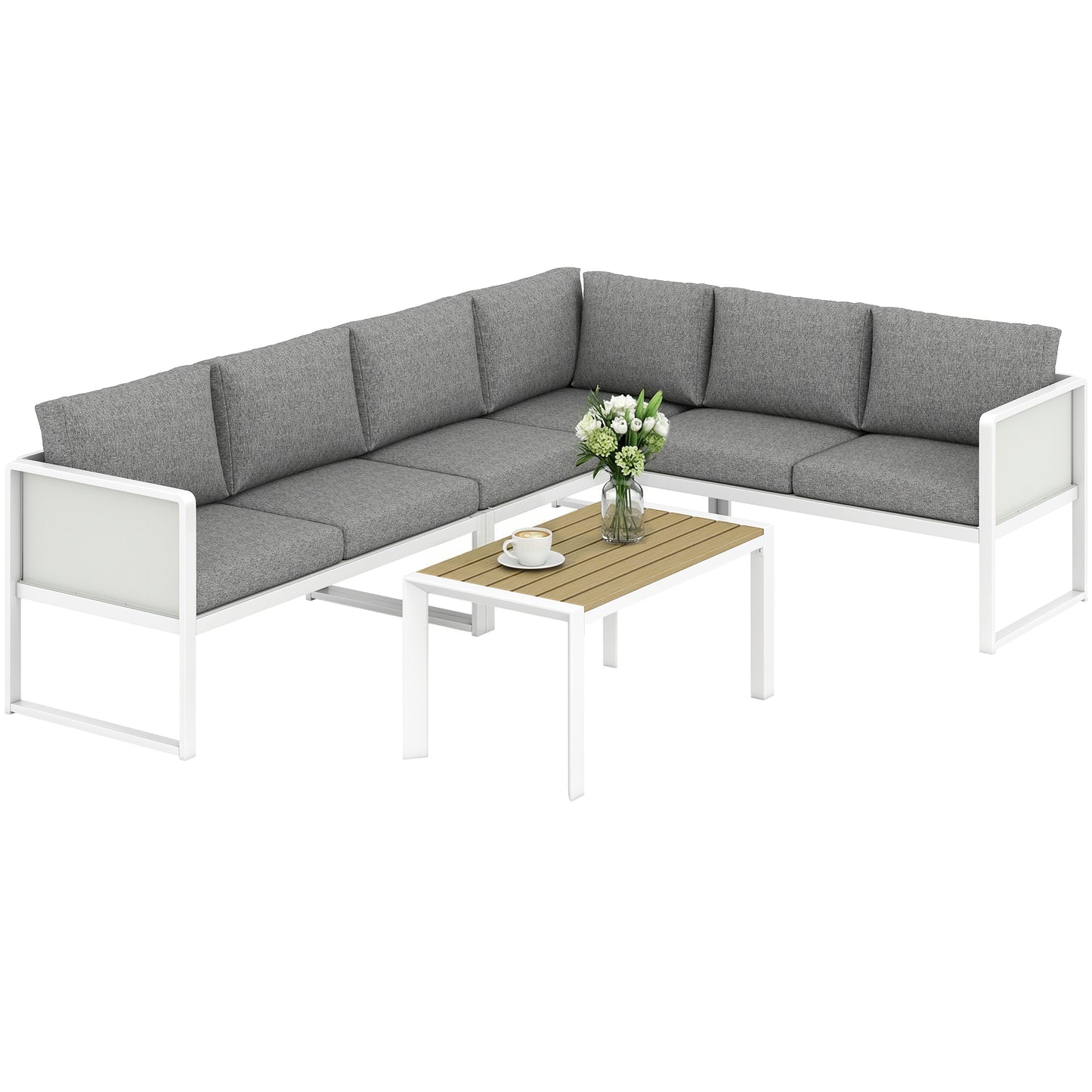 Outsunny Conjunto De Jardín Exterior De 4 Piezas En Forma De L Con Cojines Gris_0